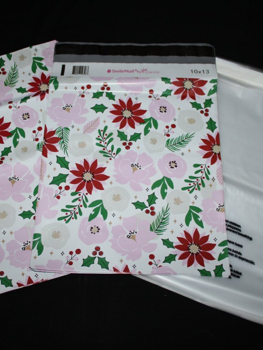 50 pcs - 25 10x13 Festive Floral Poly Mailers & 25 10x13 Clear Self Sealing Bags
